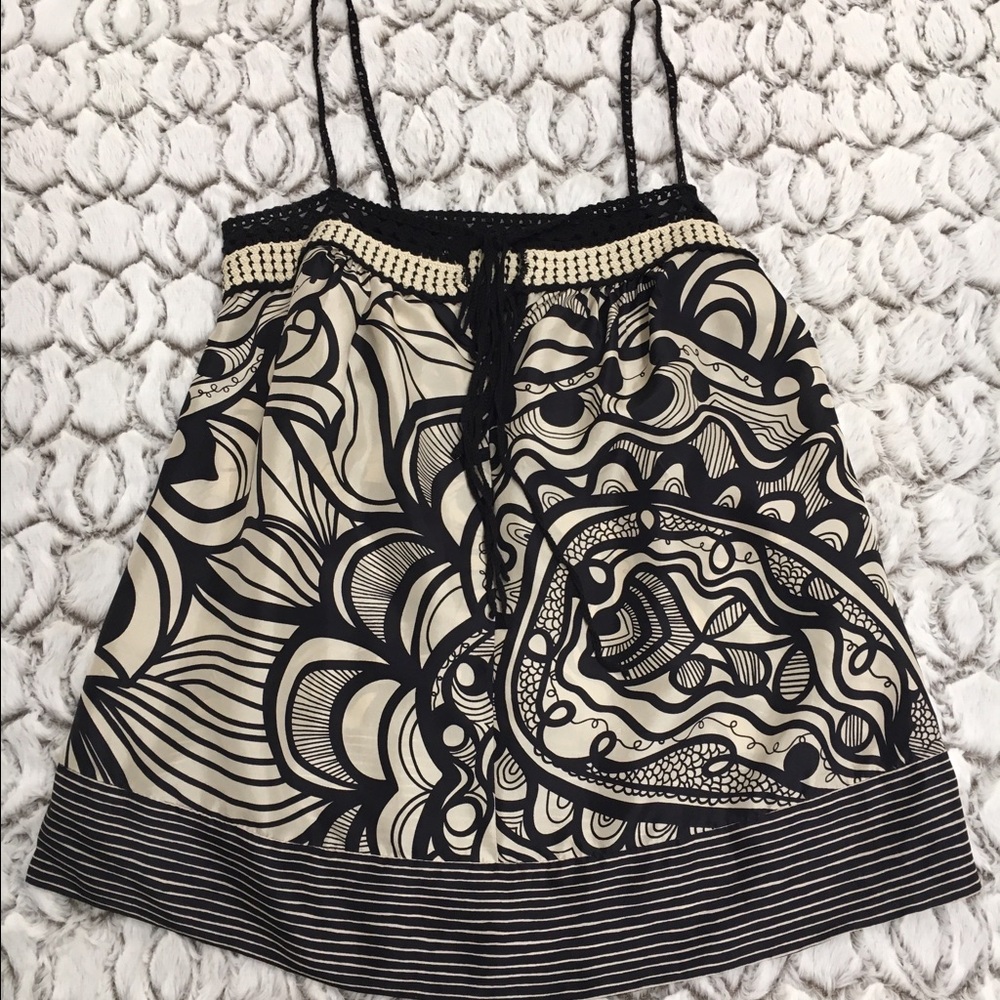 BCBGMaxAzria Black and Cream Patterned Tank Top
